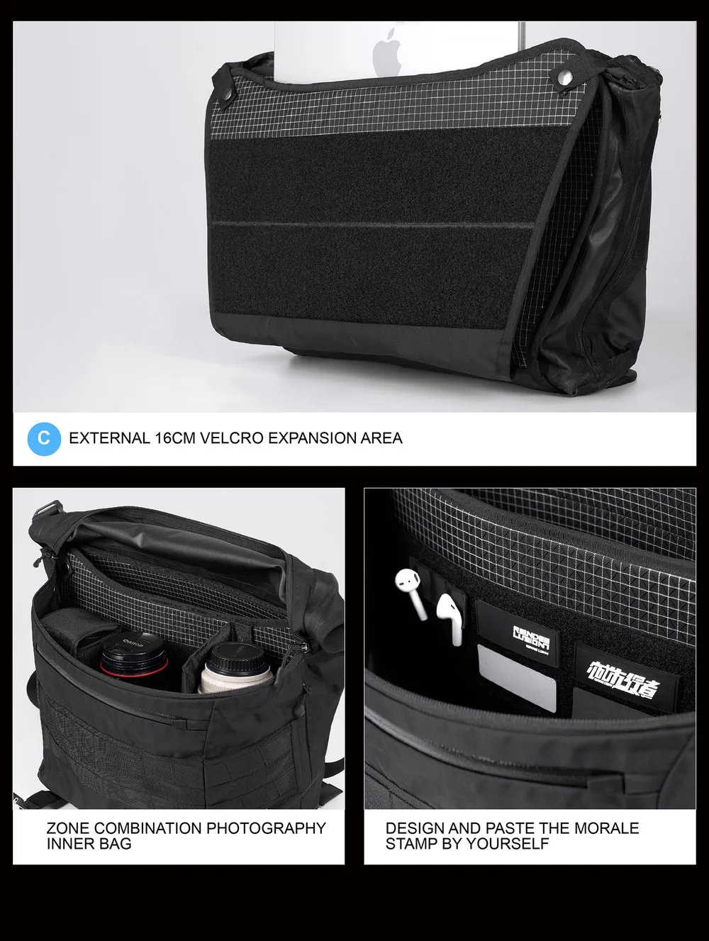 Reindee Lusion 24ss Waterproof cd material shoulder bag set molle pad modul expansion accessories techwear