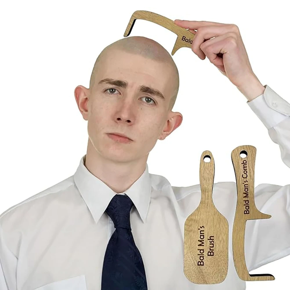 Bald Man's Unique Wooden Comb: Funny Hairless Head Polisher & Shiner - Novelty Gift