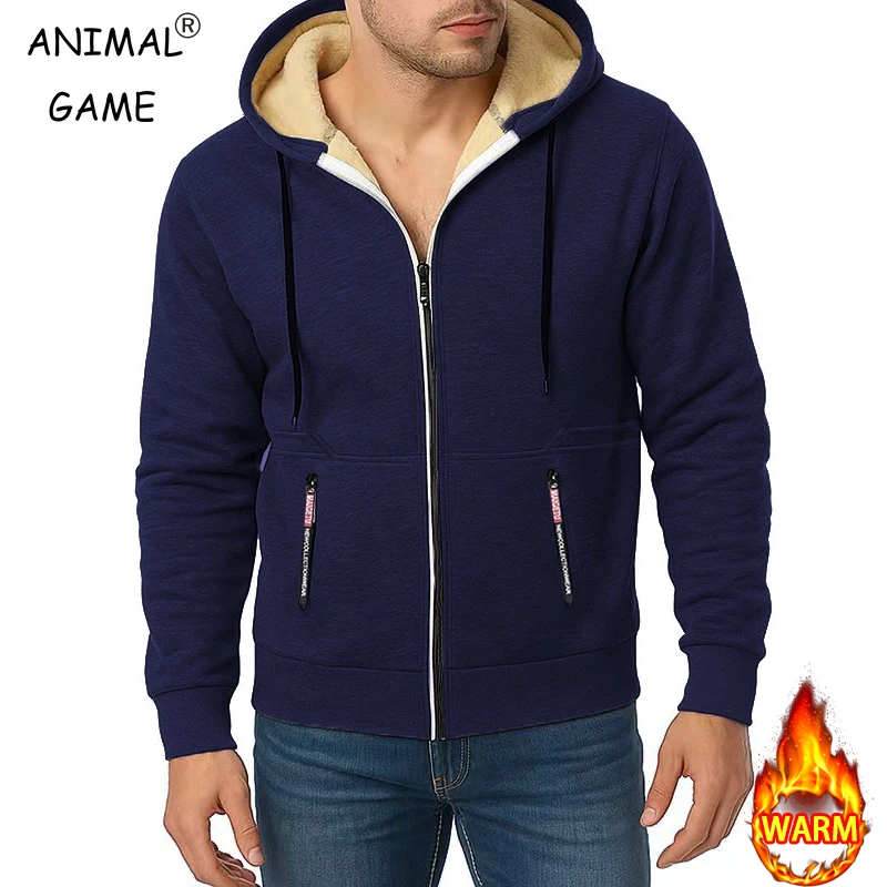 Animal Game Hoodies for Men Heavyweight Fleece Sweatshirt Full Zip Up Thick Sherpa Lined Hooded Jacket Casual Thick  Sweatshirts