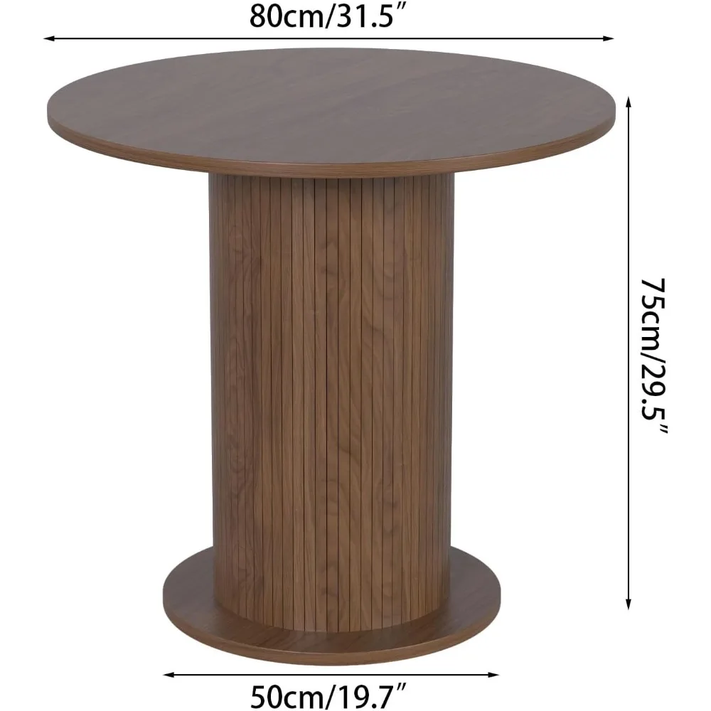 31.5 inch Round Dining Table for 2, Modern Farmhouse Kitchen Table, Small Circle Dining Tables with Wood Strip Base for Kitchen 2
