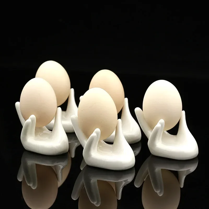 Ceramic Egg Storage Tray Hand Shape Kitchen Egg Cup Holder Office Desktop Business Card Moxa Stick Stand Beauty Egg Rack 1Pcs