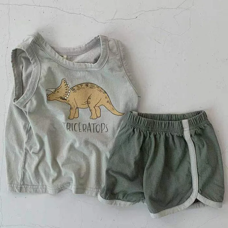 Summer Baby Boys Dinosaur Print Vest Tee and Shorts Set