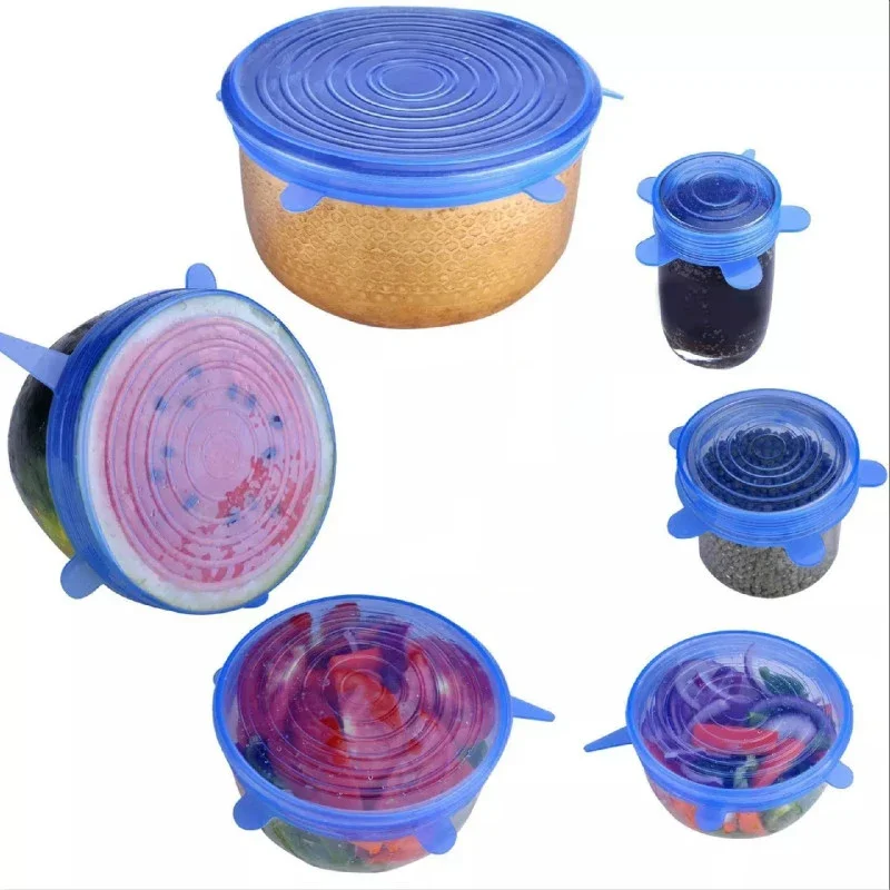 6pcs Food Silicone Cover Cap Universal Silicone Lids Cookware Bowl Reusable Stretch Lids Pot Kitchen Accessories