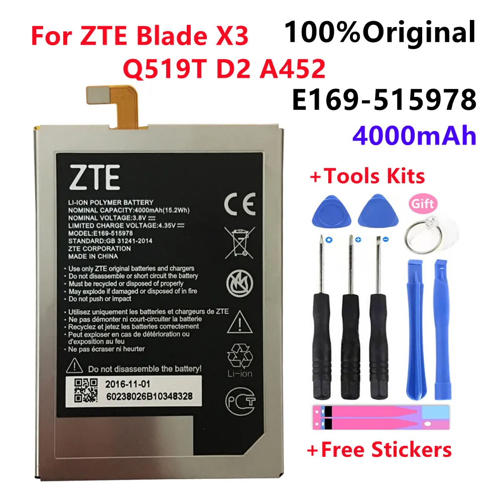 

100% Original New Tested 4000mAh E169-515978 515978 For ZTE Q519T Blade X3 Blade D2 Blade A452 T620 T-620 Battery