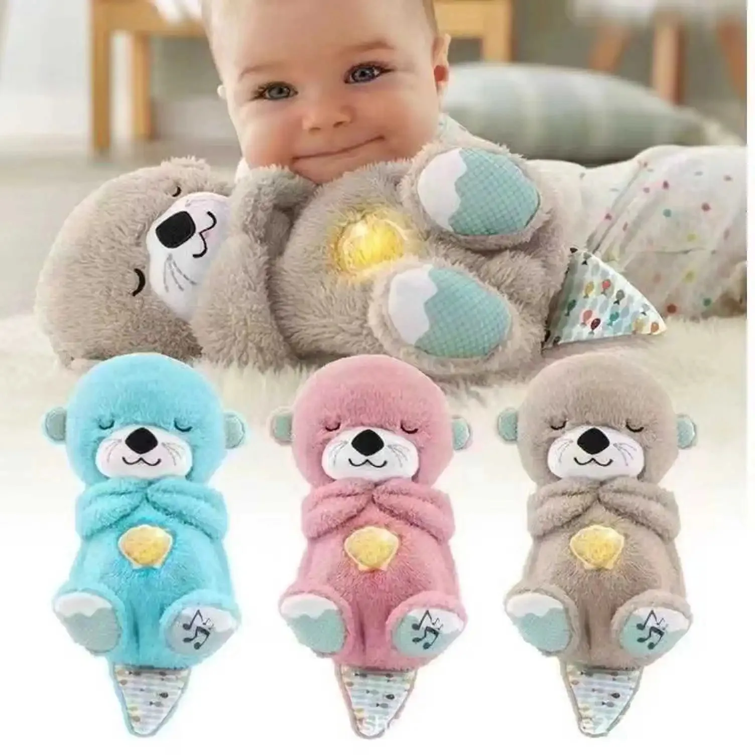Plush Toys Breathing Otter Sleep and Playmate Otter Musical Stuffed Baby Plush Toy With Light Sound Newborn Sensory Comfortable Baby Gifts