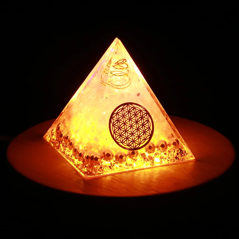 Energy Generator Orgone Pyramid Amethyst Peridot Healing Natural Crystal Reiki Chakra Generator Orgonite Pyramid Meditation Tool