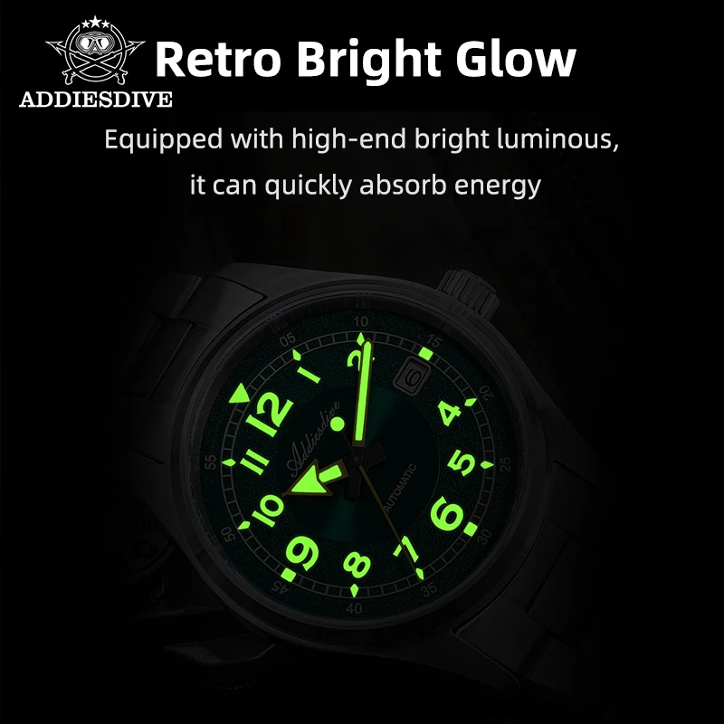 Mechanical Watch Men Sapphire NH35 Automatic 39mm Sunburst Dial Retro Luminous 200m Waterproof