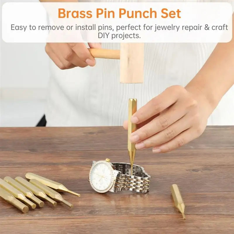 Brass Punch Set 8Pcs Non-Marring Professional Brass Drive Pin Punches Pin Punch Repair Tool Assorted Sizes For Gunsmithing