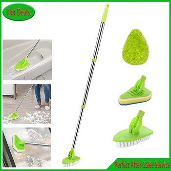 Spazzola per pulizia per piastrelle con manico lungo 3 in 1, spugna triangolare, tergicristallo per vetro 180 °   Pulizia dei pavimenti del bagno retrattile ruotabile 1
