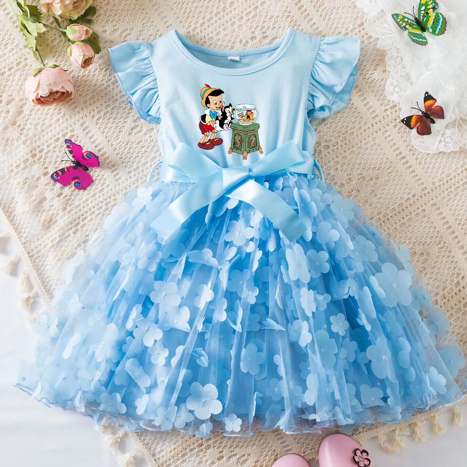 Pinocchio Summer Dress For Kid Abbigliamento Casual 3D Butterfly Cute Baby Girls Princess Dress Abiti Da Festa 2-6 Anni