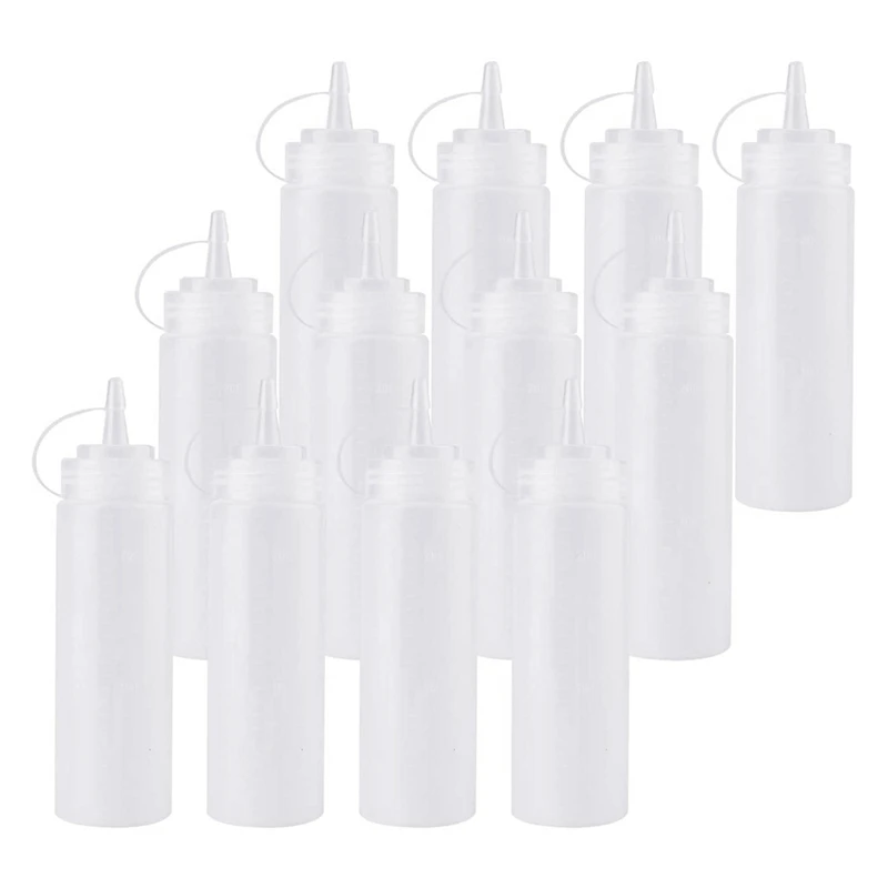 

12 Pack 8 Oz Squeeze Squirt Condiment Bottles With Twist On Cap Lids For Sauce, Ketchup, BBQ, Dressing, Paint