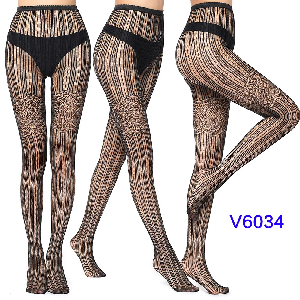 Women's Gothic Lace Fishnet Pantyhose – Seamless Jacquard Weave Garter Stockings