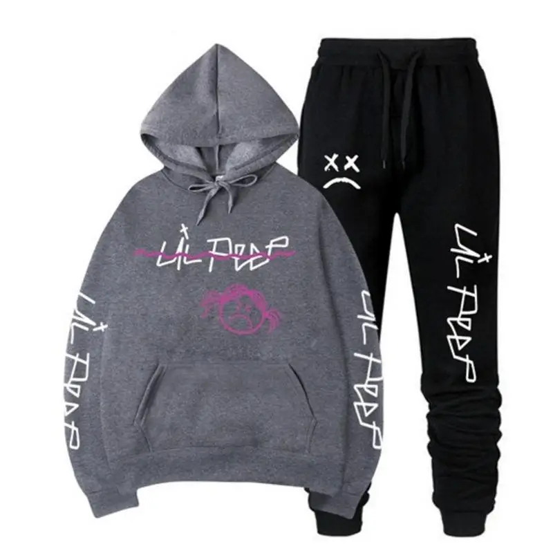 

RIP Lil Peep Hoodie Sweatshirt Sets Men/Women Winter Warm Fleece Hoodies Sweatshirts+Sweatpants Suits Hip Hop Pullover Hooded