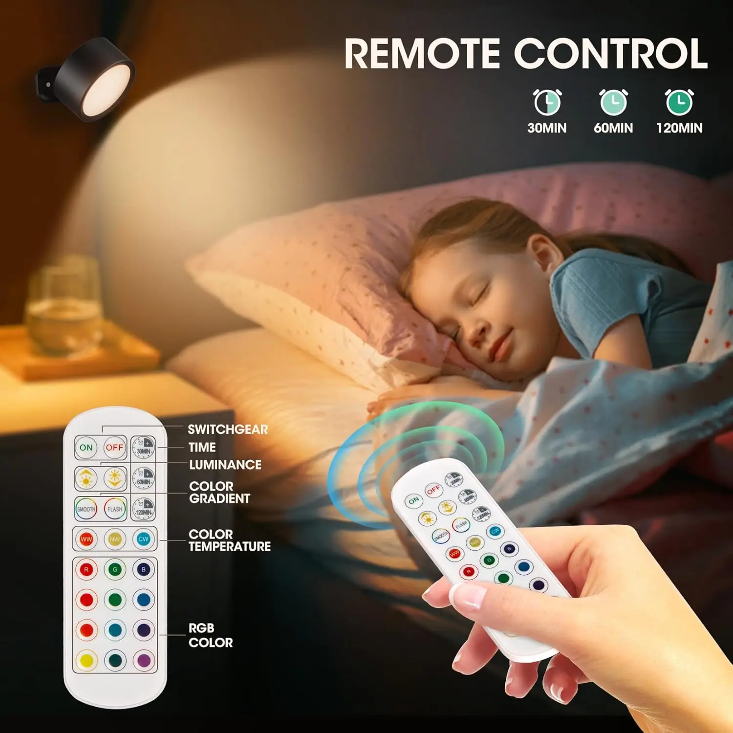 LED Light LED Wall Lamp Wall Light Magnetic Suction Lamp Magnetic LED Wall Lights 360&deg; Rotation Touch With Remote Control 12 Colors Dimmable Brightness for Bedroom Wireless Bedside Lamp
