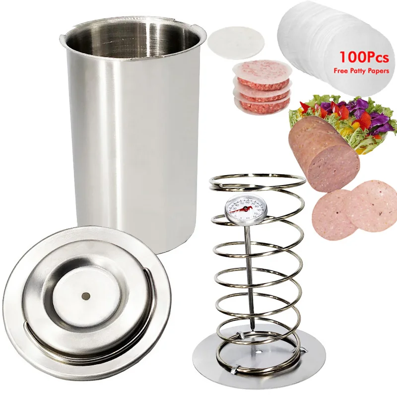 

Ham Press Maker Machine 304 Stainless Steel Meat Poultry Kitchen Cooking Tools With 100 Pcs Patty Papers Thermometer