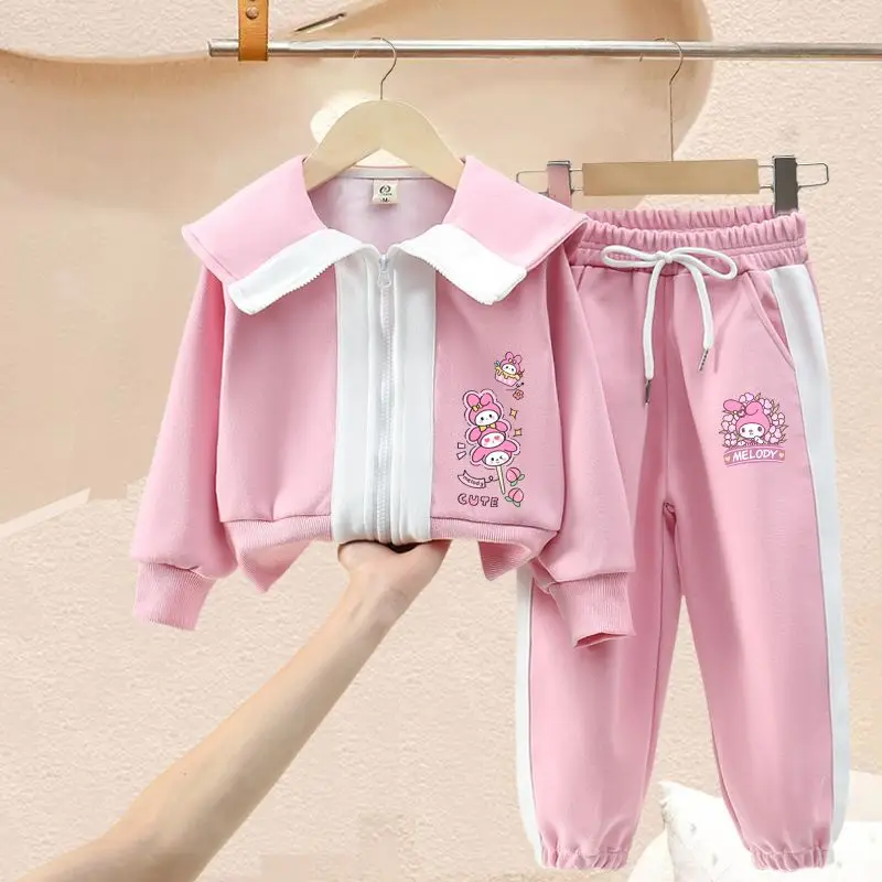 

2pcs My Melody Cinnamoroll Kuromi Sanrios Anime Kawaii Sweet Cartoon Girls Autumn Long Sleeve Pants Two Piece Set Birthday Gift