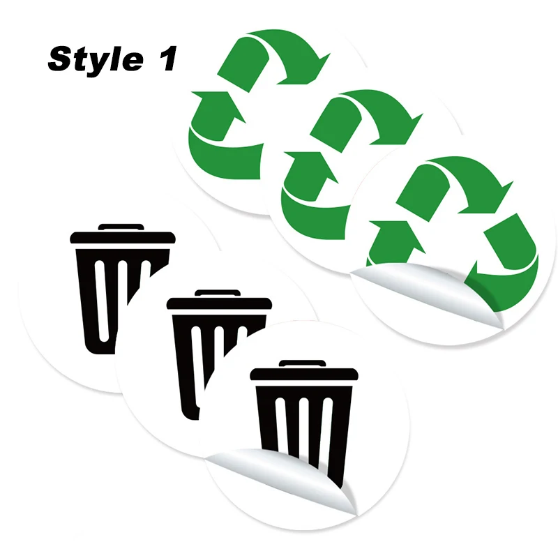 5inch PVC Trash Bin Classification Sticker Home Self-adhesive Is Recyclable Classification Sign Trash Can Decal 6 Pcs trash can sticker