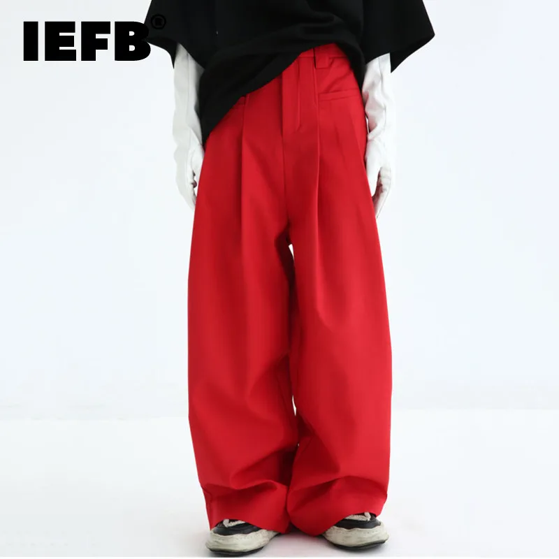 

Брюки IEFB мужские свободные прямые, Дизайнерские однотонные штаны со складками и широкими штанинами, повседневные модные, 28W3838, лето 2024