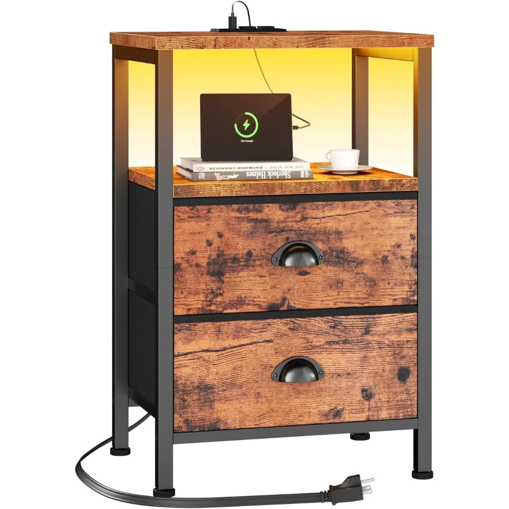 

Ночные подставки с 2 ящиками, мебель для спальни, боковой столик для гостиной/спальни, прикроватный столик с USB-портами и розетками для дома