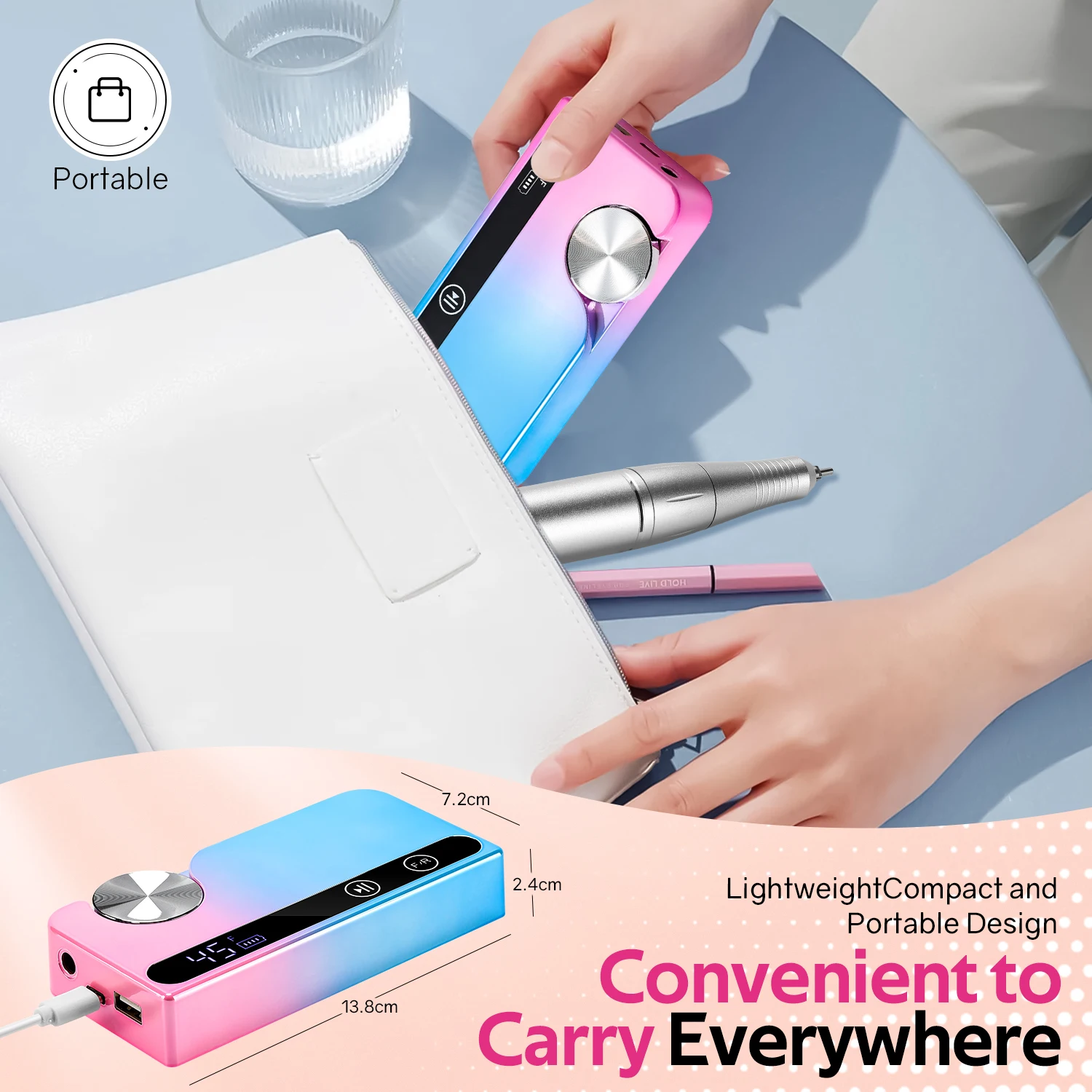 Electric Nail Drill 45000RPM Portable USB Charging Low Voice with HD LCD Display