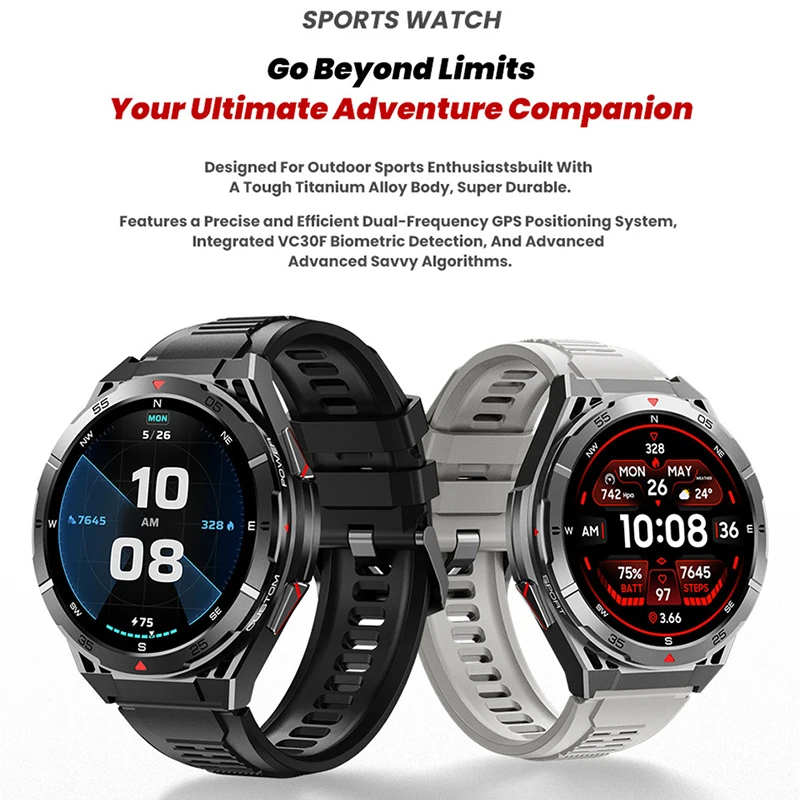 Dual-Band satellite GPS Sports Smartwatch Men 1.43'' AMOLED Screen Compass BT Call 10ATM Waterproof SWIM SmartBracele 2026 New