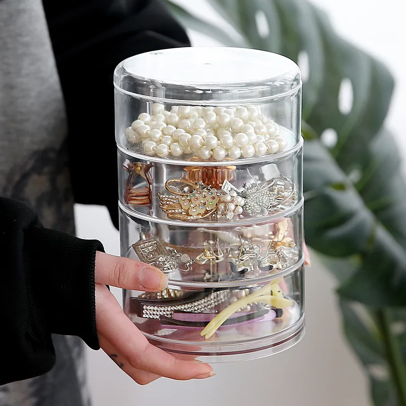 Transparent Storage Box Dust Proof And Waterproof Large Capacity Rotatable Jewelry Hairpin Jewelry Cosmetics Storage Box