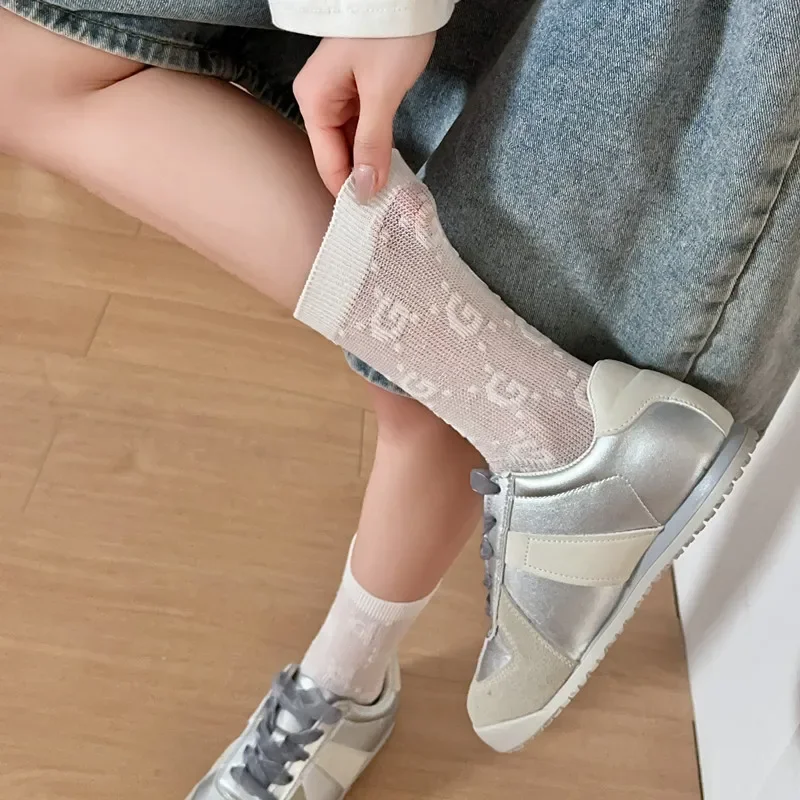 Women's Mid-length Socks Double Needle Thin Spring/Summer Breathable Short Socks Korean Edition