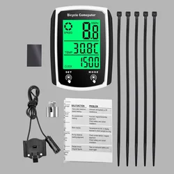 LCD Digital Wired Bicycle Speedometer and Odometer with Backlight Accessories (White)