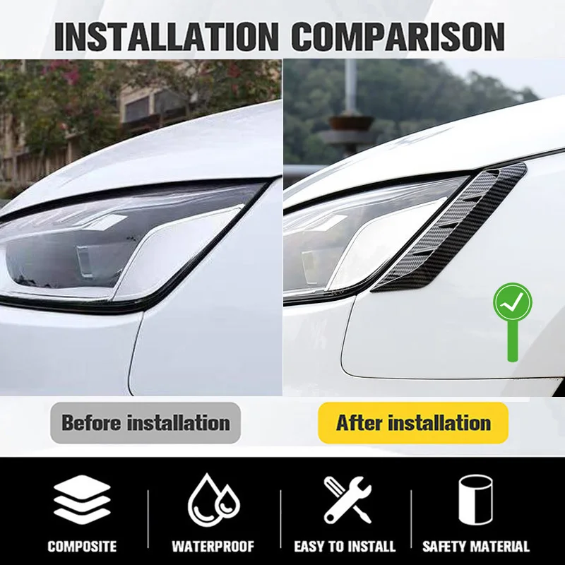 Front or Rear Multifunctional Car Headlight Eyebrow Eyelids Stickers Trim Cover Pair Headlamp Eyebrow Eye Lid Decoration Sticker 2