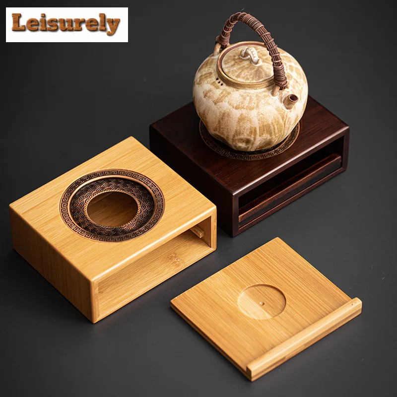 Zne Bamboo Teapot Warmer Luxury Tea Pot With Candle Warmer Set Trivet Tea Stove Kettle Stand Tea Serve Tray Accessories Ornament