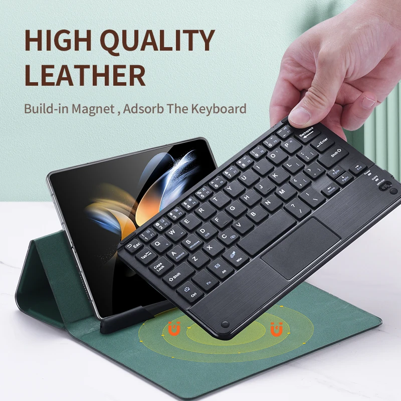 With S Pen Wireless Mouse keyboard Case For Samsung Galaxy Z Fold 5 4 3 2 Leather Touch Magnetic keyboard Cover For OnePlus Open