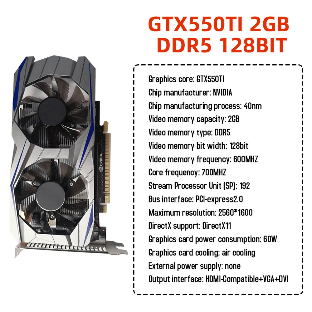 Computer Graphic Card GTX550Ti 6GB 4GB 2GB 192bit GDDR5 NVIDIA HDMIdesktop PC discrete graphics card with dual cooling fans video card in computer Graphics Cards