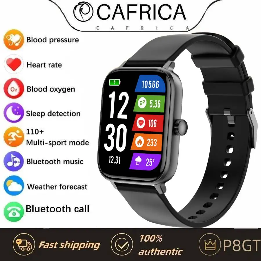 

Смарт-часы CAFRICA P8GT, 1,7 дюйма, HD дисплей, Bluetooth, пульсометр, водонепроницаемый фитнес-трекер, 100 + спортивные режимы, для Android и Ios