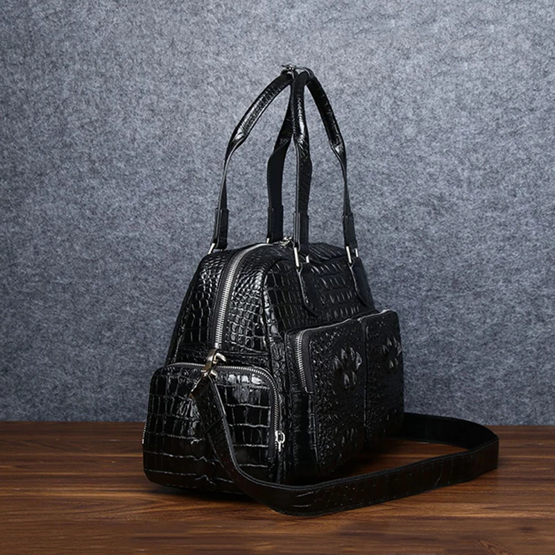 Crocodile pattern cowhide men's travel bag genuine leather handbag large capacity business travel luggage bag shoulder Tote bag