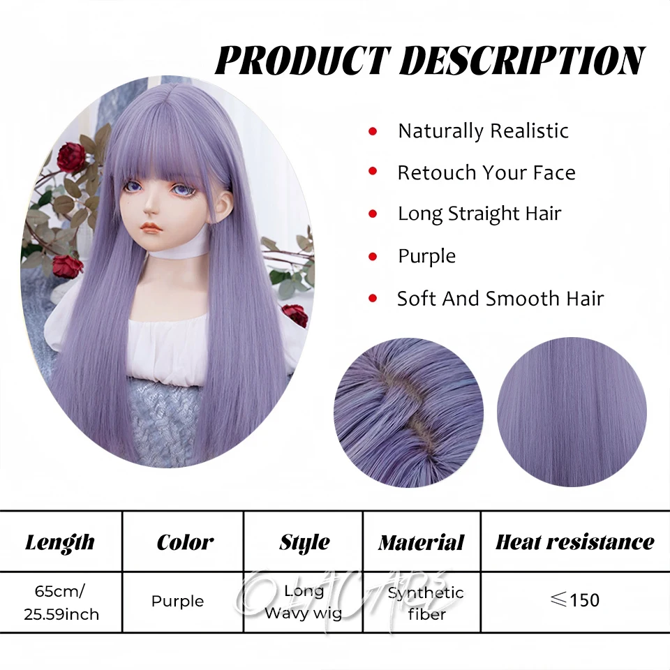 Purple Synthetic Wig for Women Long Straight Cosplay Party Hair