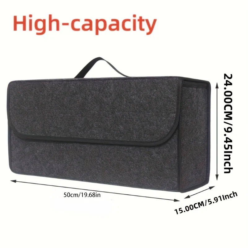 Organizador Maletero Coche De Fieltro | 50x17x23 Cm | Con Cierre Magnético Y Base Antideslizante | Para Herramientas, Juguetes, Viajes