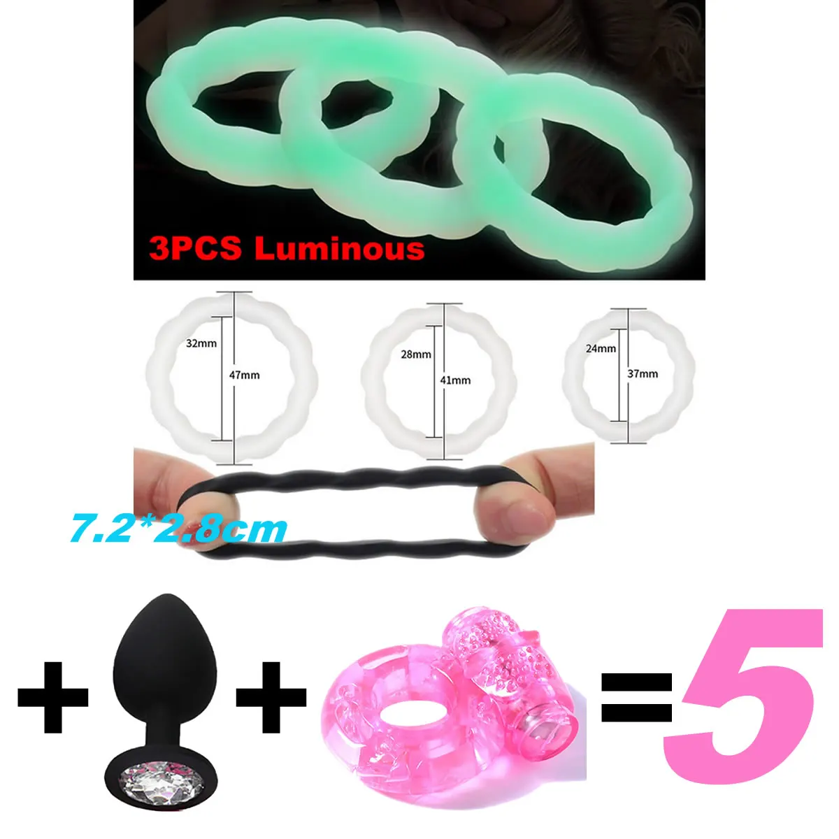5PCS/KIT Rings Flash In The Night Durable Silicone Sex Toy for Men Male Delay Ejaculation Scrotum Lock Ring_voghion.com