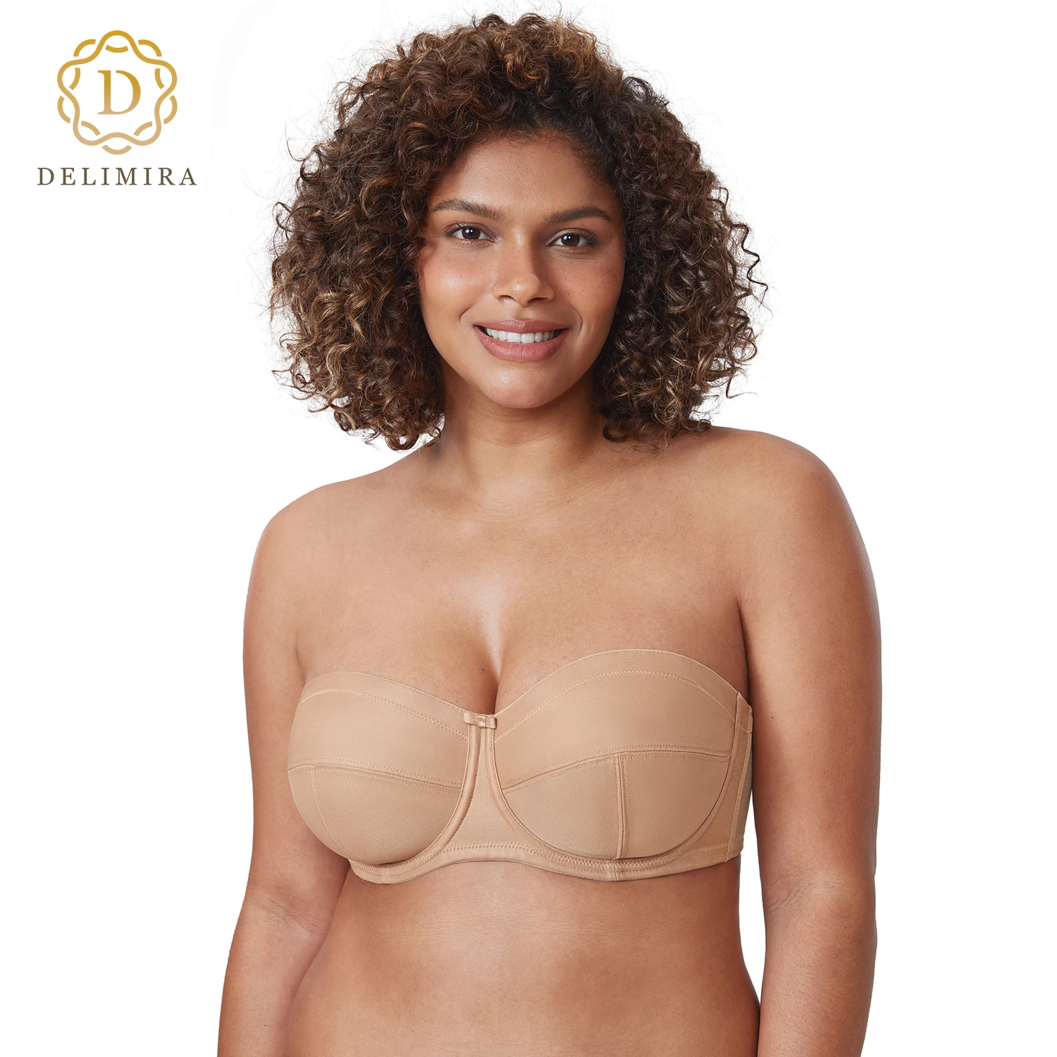 

Delimira Women's Strapless Bra Silicone Plus Large Size Invisible Bras No Padding Underwire Ultra Support Convertible Backless