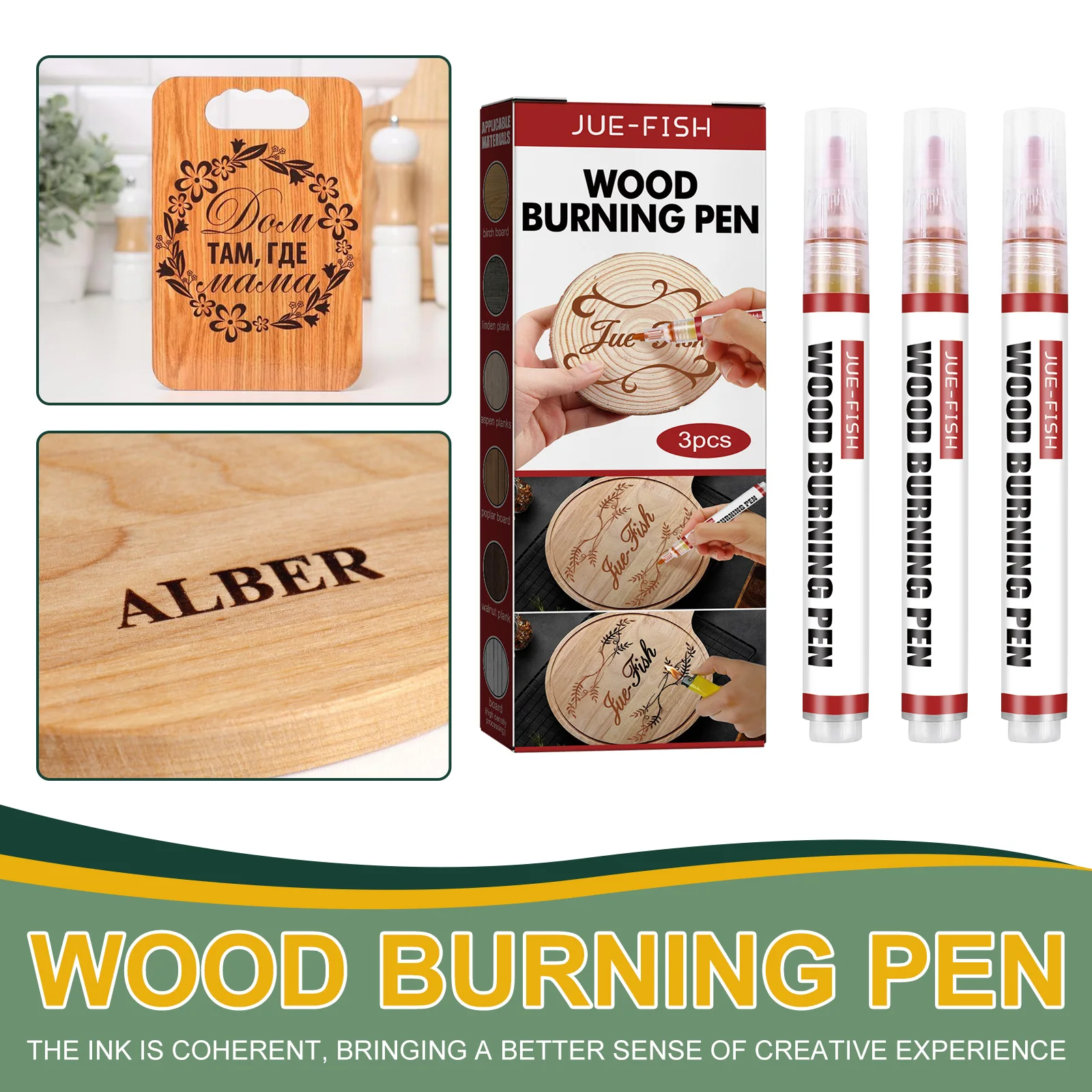 Wood Burning Pen Scorch Creative Chemical Wood Burned Marker Pyrography Pens for DIY Art Fine Tip 3pcs