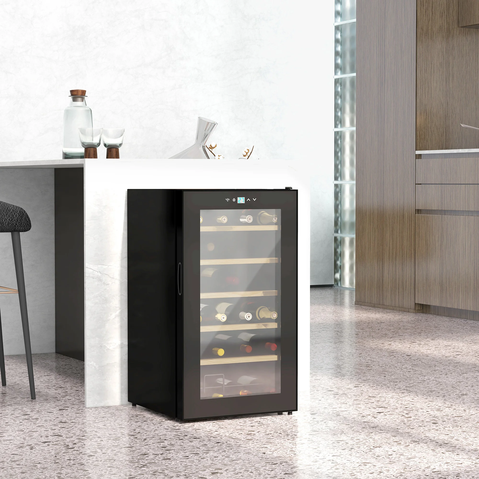 Cellier à Vin 90L - 9 étagères - Noir - LED - 220V - Neuf