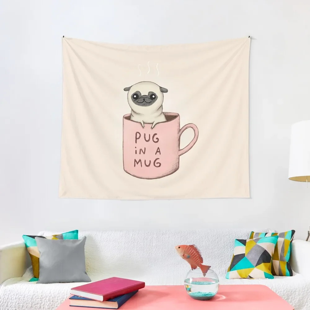 

Pug in a Mug Tapestry Room Decorator Decoration Aesthetic Bathroom Decor Tapestry