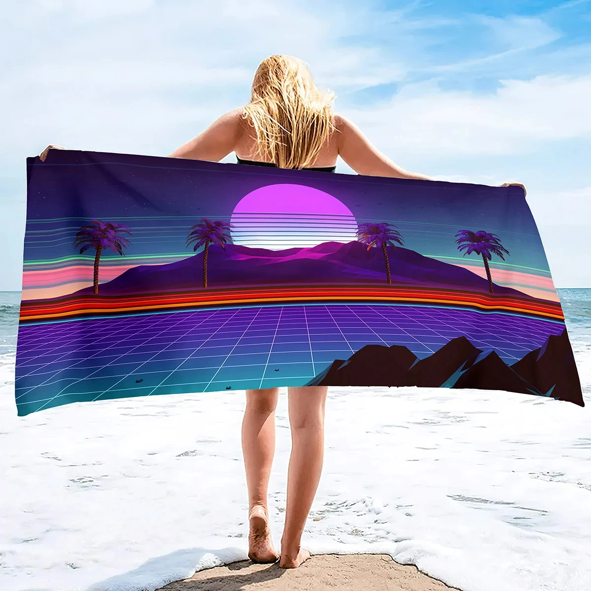 

Neon Palms Beach Towel Quick Fast Dry Sand Free Proof Extra Large Big Outdoor Travel Swim Micro Fiber Blanket for Women Men