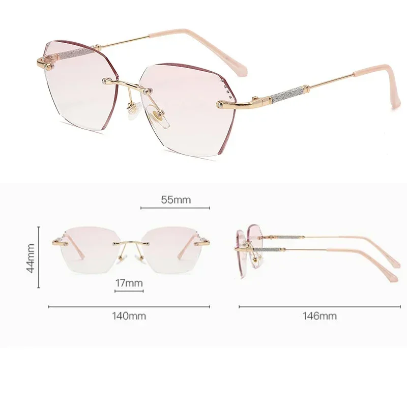 Women's Trendy Diamond Cut Reading Glasses Blue Light Blocking Gradient Far Sight Eyeglasses Unisex Female Retro Rimless Eyewear images - 6