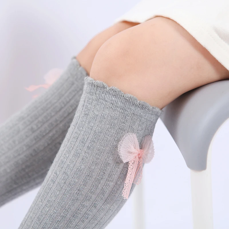 Toddler princess keep warm long socks Net yarn Lace bowknot Kids Girls Over Knee High Socks infant cotton Baby child