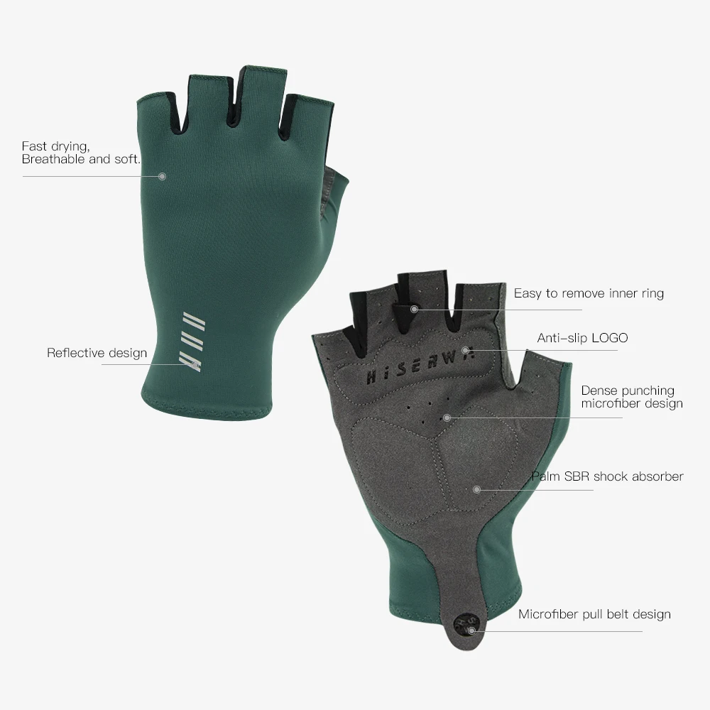 HISERWA Summer Cycling Half Finger Gloves Men Women Breathable Anti-Slip Anti-Sweat Sports Gloves Anti-Shock Bike Bicycle Gloves 2