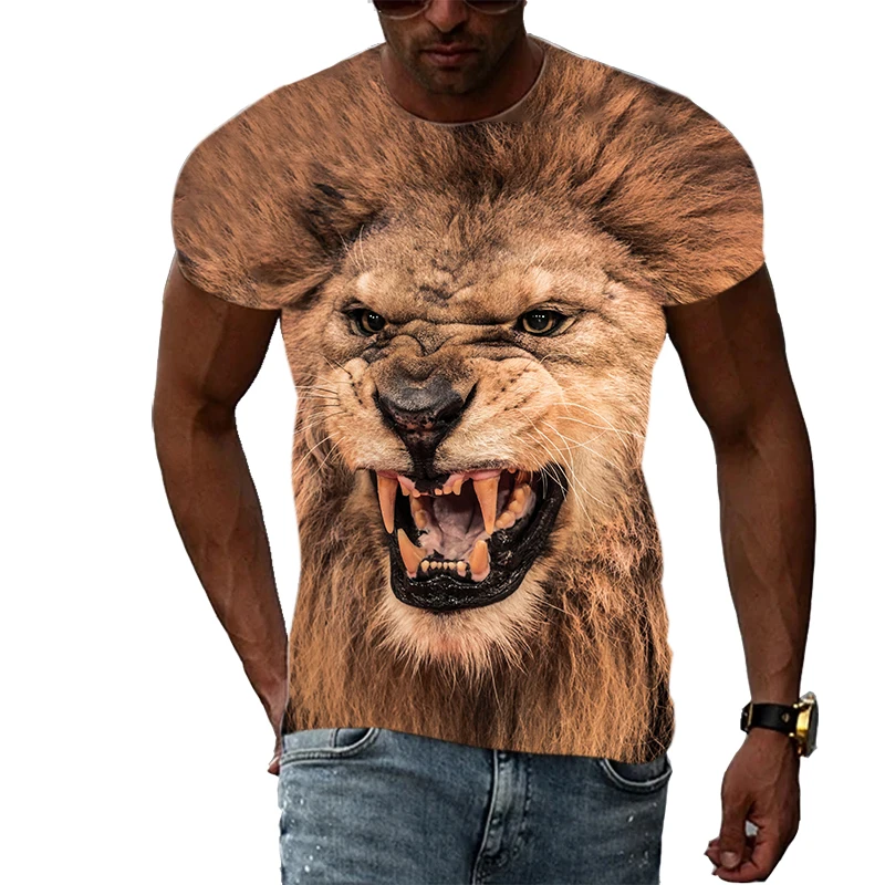 Summer Trends King Of Beasts Lion Pattern Thin Elastic Men T-Shirts HD 3D  Print Hip Hop Leisure Round Neck Tees Short Sleeve Top