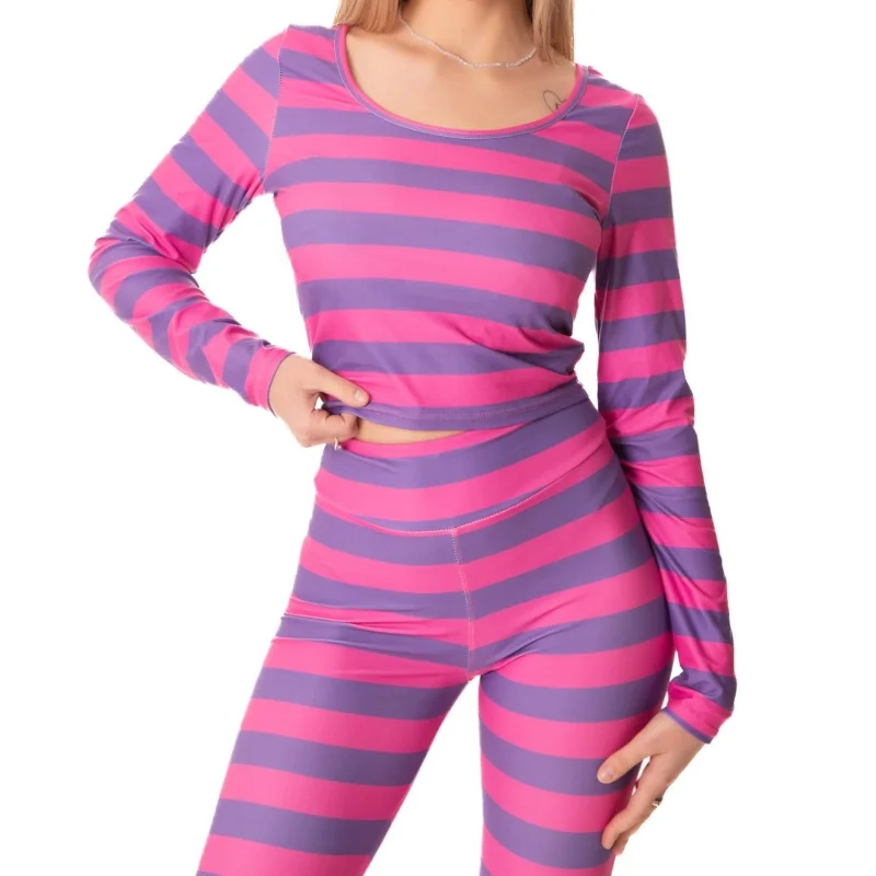Costume di Halloween Set di abbigliamento per la casa a righe viola Gatto del Cheshire Gioco di ruolo con zampa carina Set di costumi per feste di carnevale per adulti - immagine 3