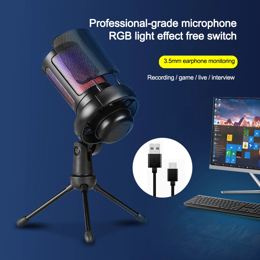 

USB Condenser Gaming Microphone, for PC PS4 PS5 MAC with Pop Filter Shock Mount&Gain Control for Podcasts