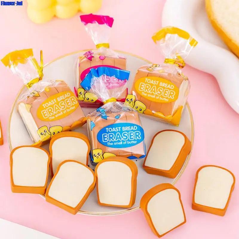 4 sztuk/zestaw Kawaii Food Eraser papiernicze chleb tostowy ołówek z gumką nagrody dla dzieci śliczne szkolne