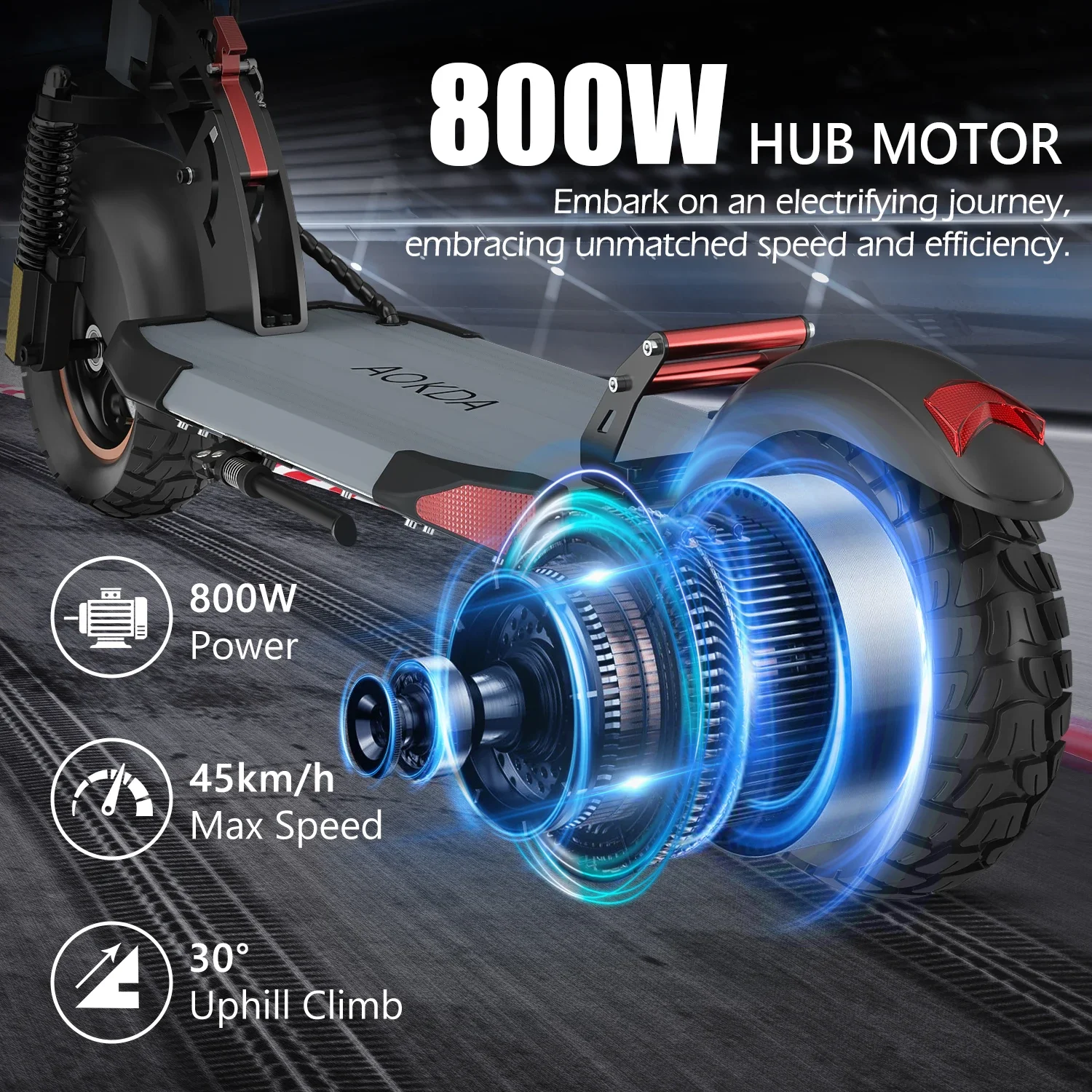 AOKDA A1 City Commuting 10 Inch Tires 800w Motor 48v 12.5ah Battery Foldable Electric Scooter 45km/h Max Speed